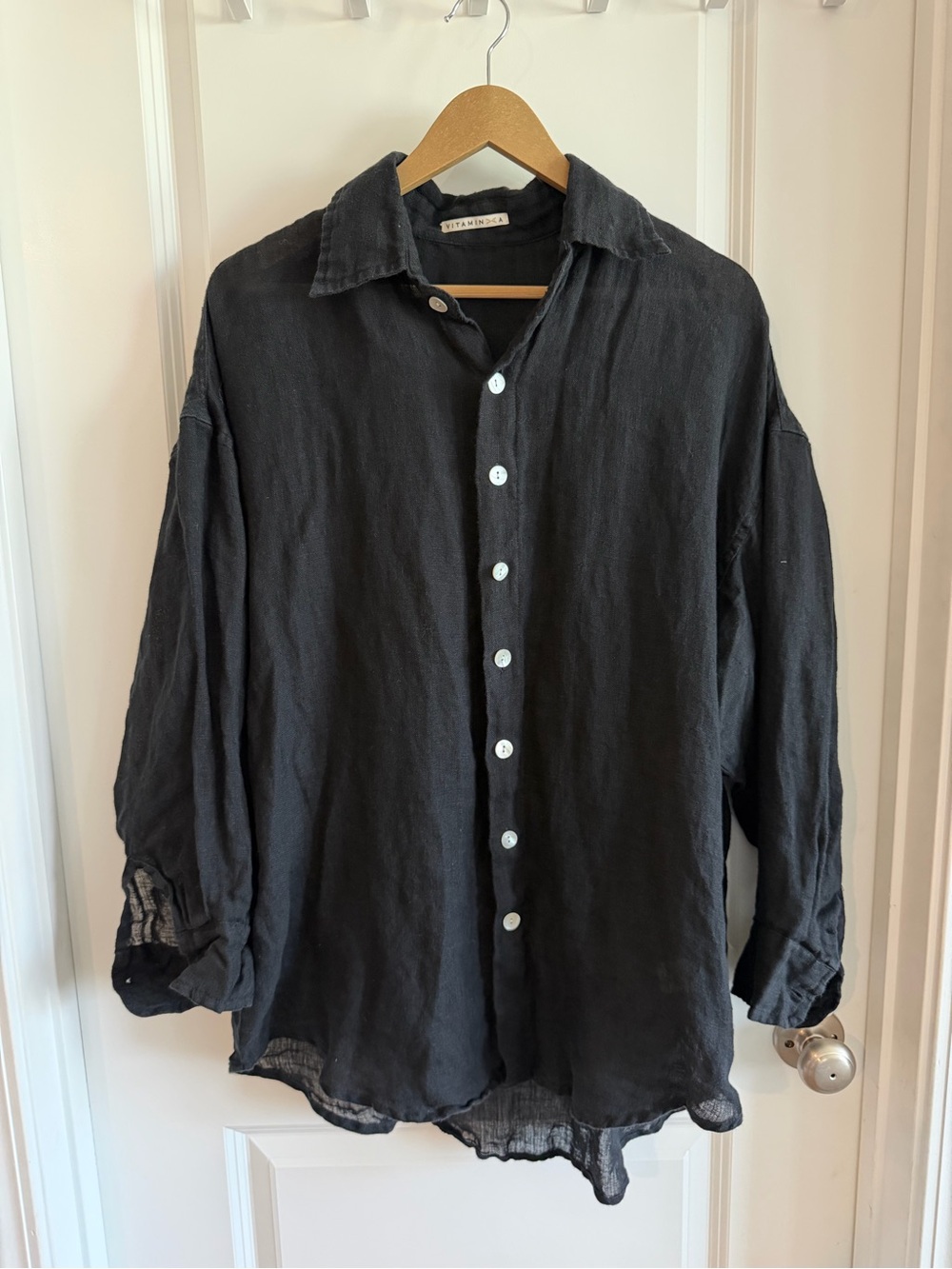 Vitamin A Playa Linen Boyfriend Shirt sz Small Oversized Swim Beach Coastal
